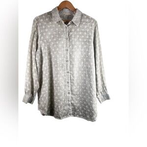Soft Surroundings Linen Embroidered Buttondown Top Size Large